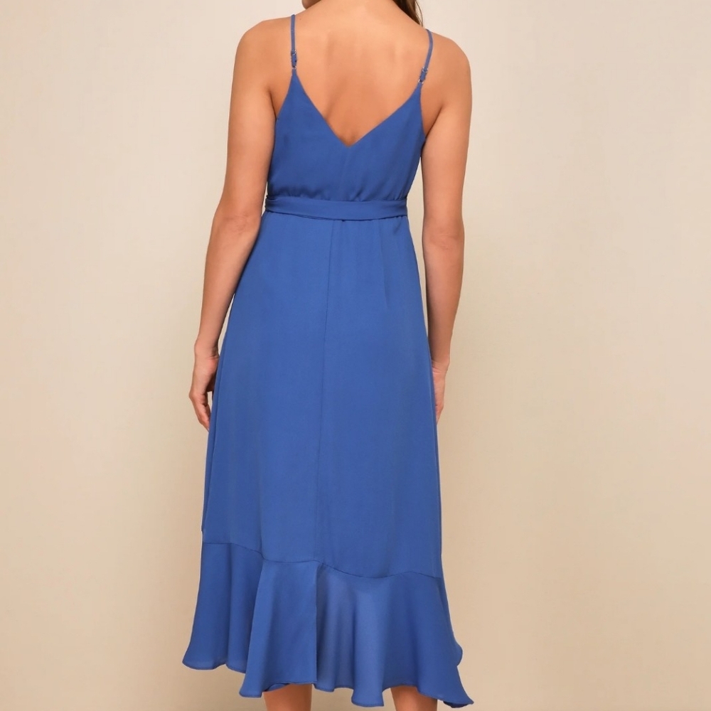 Lulu's Cornflower Blue Ruffle Wrap Midi Dress - Picture 4 of 9